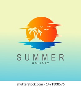 Summer logo with holiday design template, Logo beautiful view on the beach