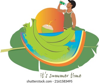 summer logo illustration on banana beach