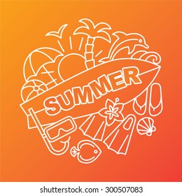 Summer logo. Linear style. Vector illustration.