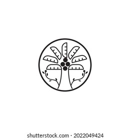 summer logo lines circle coconut tree illustration icon design template vector