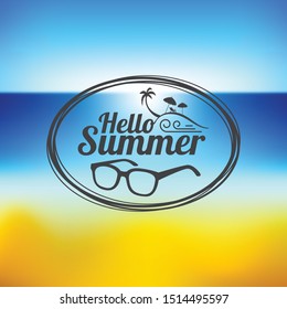 Summer logo. Summer logo on a background of the sea and the beach with the sun and sky.