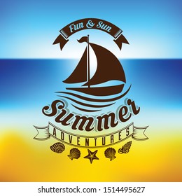 Summer logo. Summer logo on a background of the sea and the beach with the sun and sky.