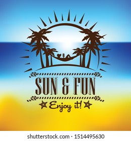Summer logo. Summer logo on a background of the sea and the beach with the sun and sky.