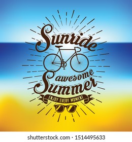 Summer logo. Summer logo on a background of the sea and the beach with the sun and sky.
