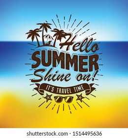 Summer logo. Summer logo on a background of the sea and the beach with the sun and sky.