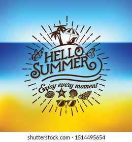 Summer logo. Summer logo on a background of the sea and the beach with the sun and sky.