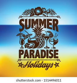 Summer logo. Summer logo on a background of the sea and the beach with the sun and sky.