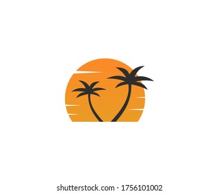 Summer logo palm beach vector icon 