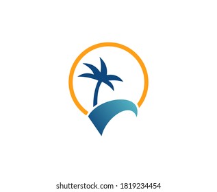 Summer logo palm sun vector 