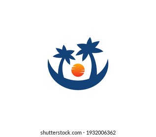 Summer logo palm sun vector 