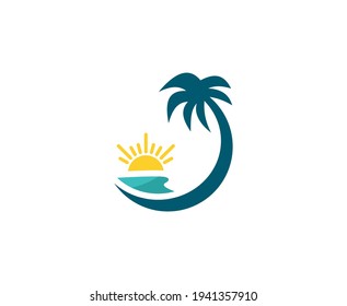 Summer logo palm sunset sun beach icon 