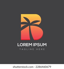 Logo de verano con palmera y b en el medio
