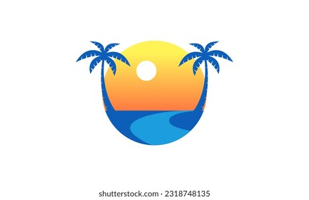 logotipo de verano con palmeras, sol y playa