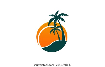 summer logo with palm,sun and beach