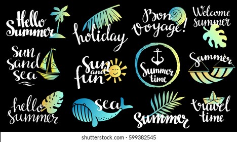 Summer logo set. Isolated on black background