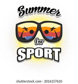 Summer logo. Summer for sport. Pattern for design poster, logo, emblem, label, banner, icon. Template on isolated background. Vector illustration