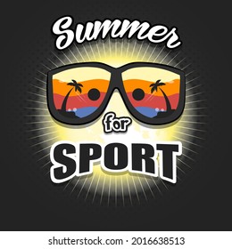 Summer logo. Summer for sport. Pattern for design poster, logo, emblem, label, banner, icon. Template on isolated background. Vector illustration