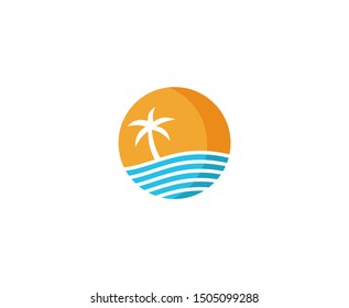 Summer logo sun palm beach vector 