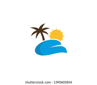 Summer logo sunset beach palm 