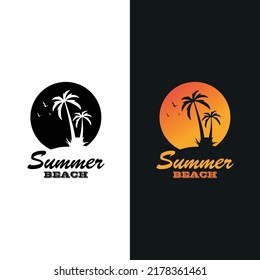 summer logo. sunset and palm. sunset sun.The sun and the sea, the sign of the nature. Palm or sunrise