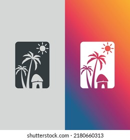 summer logo. sunset and palm. sunset sun.The sun and the sea, the sign of the nature. Palm or sunrise