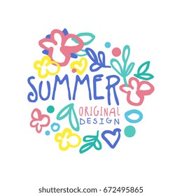 Summer logo template original design colorful hand drawn vector Illustration