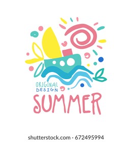 Summer logo template original design colorful hand drawn vector Illustration