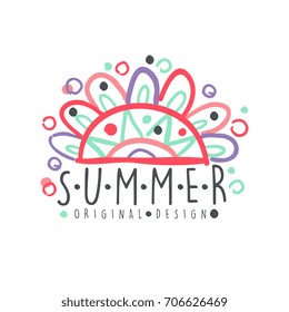 Summer logo template original design, colorful hand drawn vector Illustration