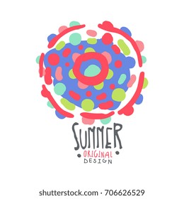Summer logo template original design, colorful hand drawn vector Illustration