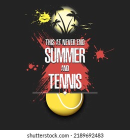 Summer logo. Summer and tennis. Pattern for design poster, logo, emblem, banner. Template on isolated background. Vector illustration