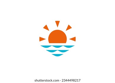 Summer logo with waves and sun