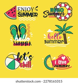 Summer logotypes colorful flat handdrawn symbols.