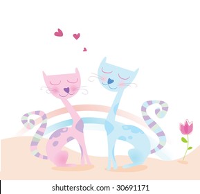 Summer love. Loving cats. Vector Illustration.