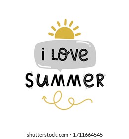 summer i love you and the sun, lettering hand drawing calligraphy, vector 