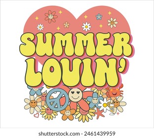 Summer lovin' Retro Groovy T-shirt, Summer T-shirt Design, Summer Vibes, Beach Quotes, Beach Vibes, Summer Quote, 70s Retro, Ocean, Vacation Quotes, Cut Files For Cricut and Silhouette