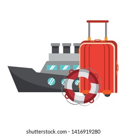 Summer luggage float and cruise ship cartoons vector illustration graphic design
