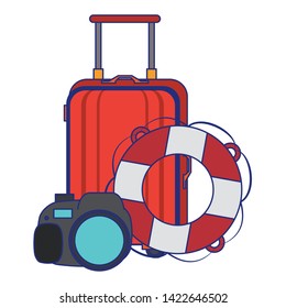 Summer luggage lifesaver and camera cartoons vector illustration graphic design