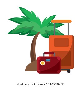 Summer luggage suitcase and palm tree cartoons vector illustration graphic design