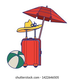 Summer luggage umbrella hat and beach ball cartoons vector illustration graphic design