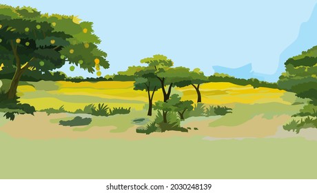Summer mango ripening scene - illustration