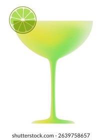 Summer margarita cocktail with lime slice isolated on white background. Vector illustration for menu, bars, party design.
