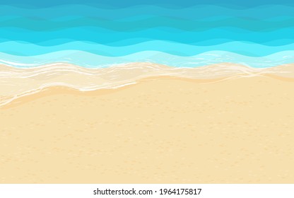 Summer marine background with sandy seashore, transparent water and sea foam. Vector illustration