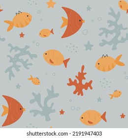 Summer marine pattern with fish. Cute summer patterns with juicy symbols of summer. Ideal for decoration, textiles, covers, cases and more