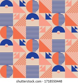 Summer marine vibes simple geometry seamless pattern for background, fabric, textile, wrap, surface, web and print design. Minimal geometric forms repeatable motif. 
