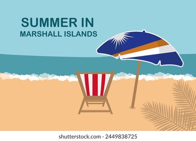 Summer in Marshall Islands, beach chair and umbrella, vacation or holiday in Marshall Islands, vacation concept vector design, summer holiday, sea sand sun, travel and tourism idea