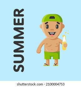 Summer mascot. Year season summer time concept. Cute boy graphic illustration. Outdoor year seasons period icon scene. Seasonal weather illustration. Four seasons series.