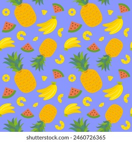 Summer material: simple pineapple, banana and watermelon seamless pattern