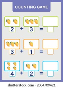 Summer Math Addition Activity For Preschool Children. Printable Simple Counting Worksheet For Kids