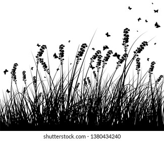 Summer Meadow Background With Butterflies. Vector Illustration.