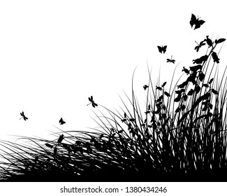 Summer Meadow Background With Butterflies. Vector Illustration.